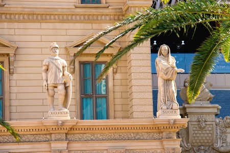 LAS VEGAS, NEVADA, USA - OCTOBER 21, 2013   Statues on the facade of Paris Hotel in Las Vegas   Opened in 1999 and demonstrates the sights of Paris  のeditorial素材