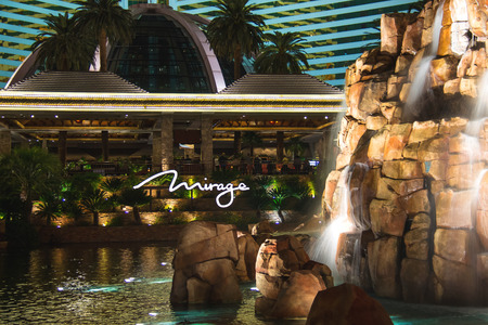 LAS VEGAS, NEVADA, USA - OCTOBER 23, 2013 : Waterfall at the Mirage hotel in Las Vegas, The Mirage hotel and casino is a 3,044 roomt .The casino has 100,000 square feet of gaming space のeditorial素材