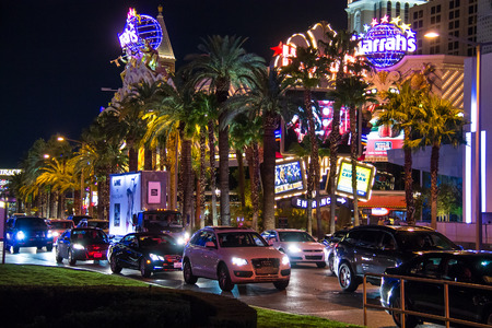 LAS VEGAS, NEVADA, USA - OCTOBER 23, 2013 : Night view of Las Vegas. The Las Vegas Strip is an approximately 4.2-mile stretch of Las Vegas Boulevard South in Clark County, Nevada.のeditorial素材