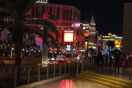 LAS VEGAS, NEVADA, USA - OCTOBER 23, 2013 : Night view of Las Vegas. The Las Vegas Strip is an approximately 4.2-mile stretch of Las Vegas Boulevard South in Clark County, Nevada.のeditorial素材
