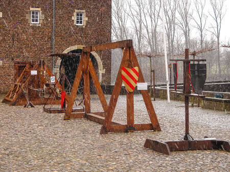 HEERLEN,THE NETHERLANDS - FEBRUARY 19, 2012 : Medieval training apparatus  in Kasteel Hoensbroek, one of the most famous Dutch castles. Heerlen. Netherlandsのeditorial素材
