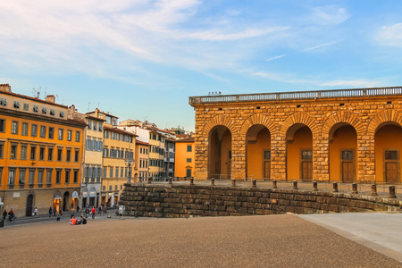 FLORENCE, ITALY - MAY 08, 2014: Tourists on a sloping square before the Palace Pitti in evening  Florenceのeditorial素材
