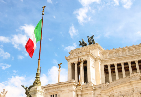 Flag at the monument  to Victor Emmanuel II. Piazza Venezia, Rome , Italyのeditorial素材