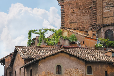 Picturesque Italian house with flowers on the terraceのeditorial素材