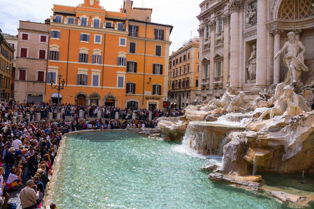ROME, ITALY - MAY 04, 2014: Tourists near the Trevi Fountain in Rome, Italyのeditorial素材
