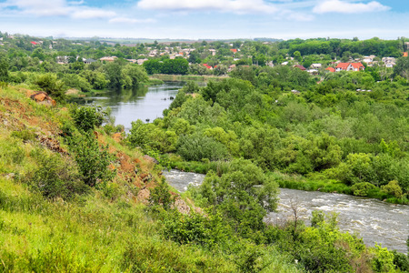 The rapids on a small river near the Ukrainian villageの写真素材