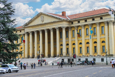 People in the square front of Palazzo Barbieri, town hall Verona, Italyのeditorial素材
