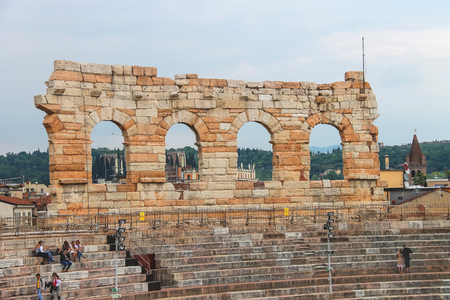 VERONA, ITALY - MAY 7, 2014: People inside Arena Verona  in preparation for the annual festival of operaのeditorial素材