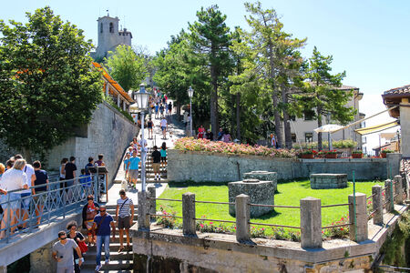 SAN MARINO. SAN MARINO REPUBLIC - AUGUST 08, 2014: Tourists see the sights of San Marino. The Republic of San Marinoのeditorial素材
