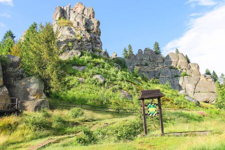 Village Urych , Lviv region. Ukraine - July 1, 2014 : Mountain - fortress in the historical and cultural reserve "Tustan". Ukraineのeditorial素材