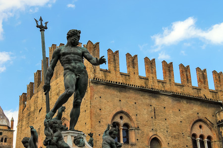 Neptune fountain in the Piazza Maggiore in Bologna, Italyのeditorial素材