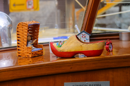 Amsterdam, Netherlands - June 20, 2015: Souvenir jewelry in the captain's cabin of cruise boatのeditorial素材