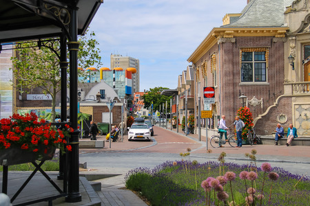 Zandvoort, the Netherlands - June 20, 2015: People resting near city hall of Zandvoort. Zandvoort aan Zee is a major sea resort and tourist center of North seaのeditorial素材