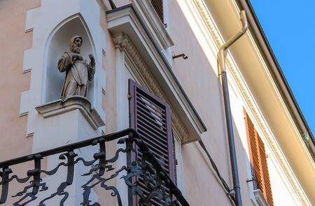 Facade of Rimini City Hall with statue on Cavour square in Rimini, Italyの写真素材