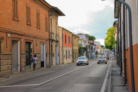 Rimini, Italy - August 16, 2014: Traditional narrow street in the historic center of Riminiのeditorial素材