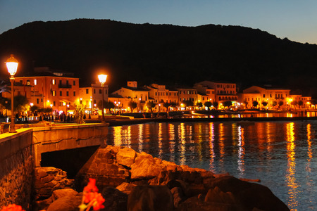Coast of the Tyrrhenian Sea at night. Marciana Marina, Elba Island, Italyの写真素材