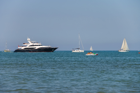 Viareggio, Italy - June 28, 2015: Sailing boats in Ligurian Sea. Viareggio is the famous resort and tourist centre of Tuscany regionのeditorial素材