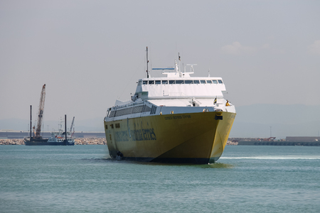 Piombino, Italy - June 30, 2015: Ferry boat Corsica Express at berth in the seaportのeditorial素材