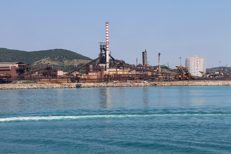 Industrial area on the coast of Tyrrhenian Sea, Piombino, Italyの写真素材