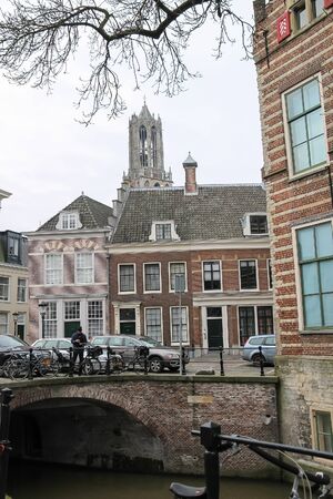 Utrecht, the Netherlands - February 13, 2016: Old bridge in historic city centreのeditorial素材