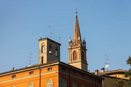 Church Tower in historic city center of Vignola, Italy
