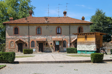 Grazzano Visconti, Italy - August 07, 2016: Old building in courtyard of ancient castleのeditorial素材