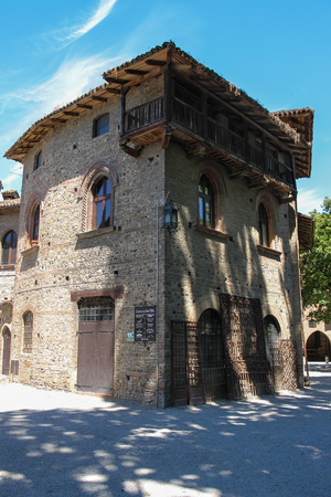 Grazzano Visconti, Italy - August 07, 2016: Old building in courtyard of ancient castleのeditorial素材