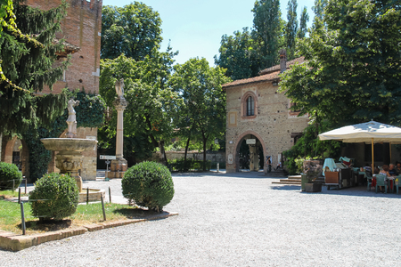 Grazzano Visconti, Italy - August 07, 2016: Tourists in the courtyard of ancient castleのeditorial素材