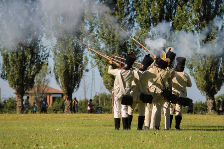 Villa Sorra, Italy - July 17, 2016: People on Napoleonica event. Costumed reconstruction of...