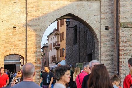 Spilamberto, Italy- October 02, 2016: People in central square of Spilambertoのeditorial素材