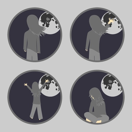 Set of icons on a theme girl and the moonのイラスト素材