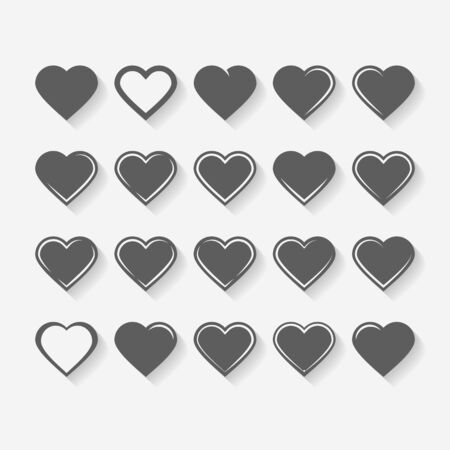 Set of icons on a theme hearts isolated with shadowのイラスト素材