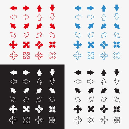 Icons black white red blue arrows isolated, vector illustration.のイラスト素材