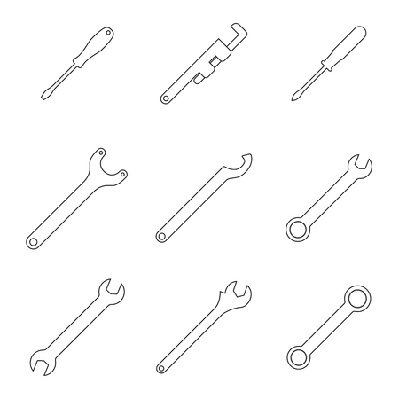 Silhouettes of screw and wrench countour blackのイラスト素材