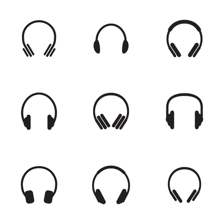 Simple black headphone icons setのイラスト素材