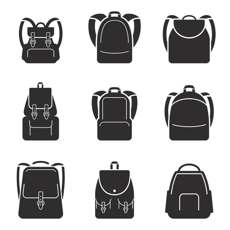 School bags icons set. Black on a white backgroundのイラスト素材