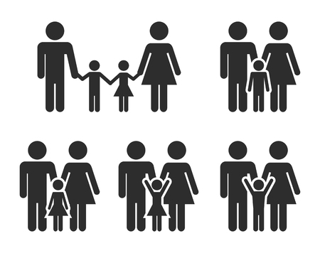 Set of black, simple icons on a theme familyのイラスト素材