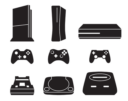 Game console set: black, silhouette icons on white backgroundのイラスト素材