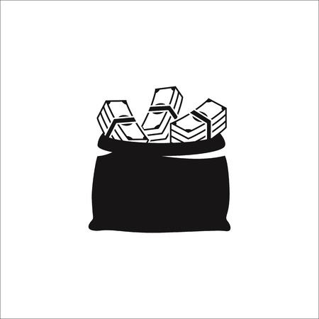 Money icon with bag: black, isolated on a white backgroundのイラスト素材