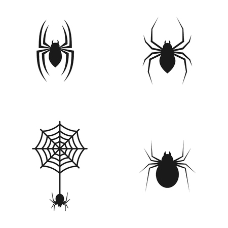 Spider set: logo, icon black on white backgroundのイラスト素材