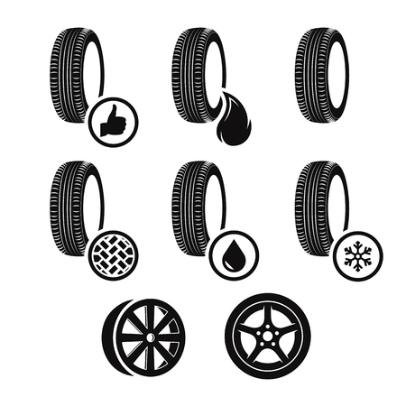 black tyre icons set on white backgroundのイラスト素材