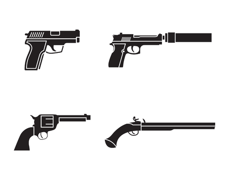 Gun icons set: black, isolated on a whhite backgroundのイラスト素材