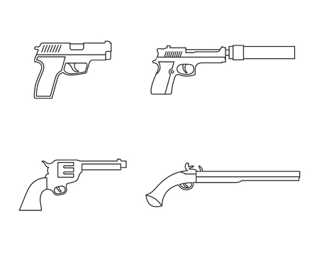 Gun set: line icons on a whhite backgroundのイラスト素材