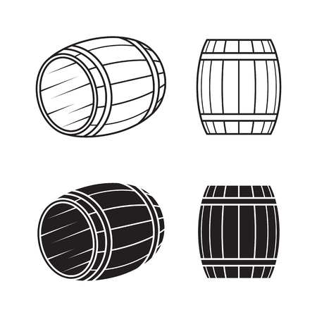 Wooden barrel set: blac, isolated on a white background.のイラスト素材