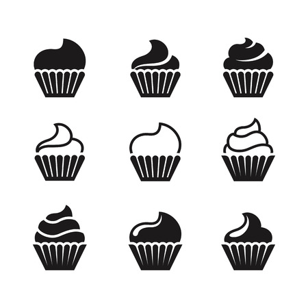 Cupcakes icons: black on a white backgroundのイラスト素材