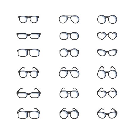 Black glasses icons set on white backgroundのイラスト素材