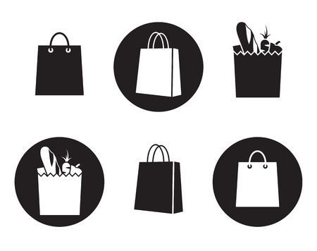 Shopping bag icon set, black and white symbolsのイラスト素材