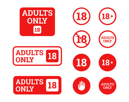 Under 18, adults only warning signs. Red on a white backgroundのイラスト素材
