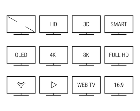 Modern TV symbols on a white background. Line iconsのイラスト素材
