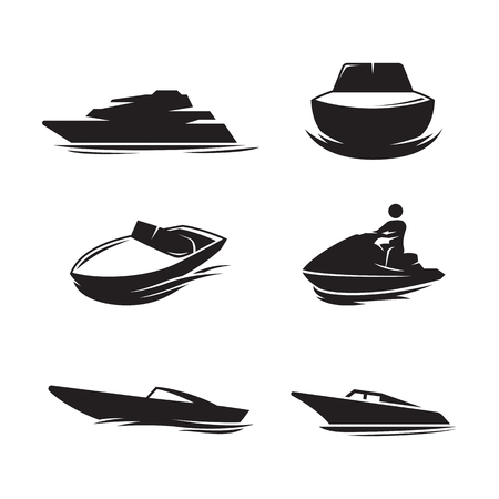 Boat icons set. Black on a white backgroundのイラスト素材
